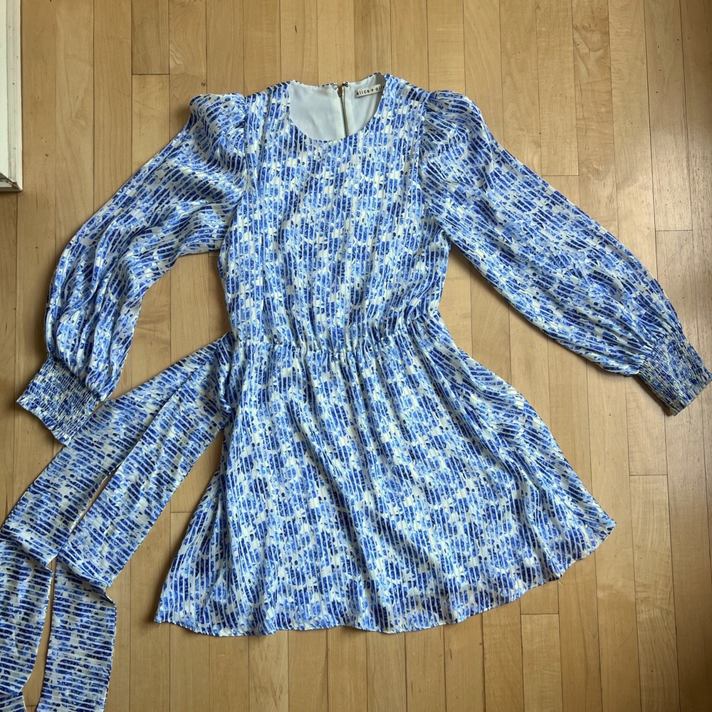 Alice + Olivia Molli Blue Floral Printed Belted Dress Size 4